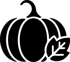  logo design featuring Pumpkin Vine in a sleek silhouette vector style The vine gracefully curves upward, displaying three vibrant green pumpkin leaves and a single nascent pumpkin