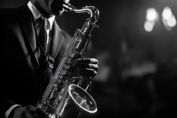 Obraz premium Jazz saxophonist performing on alto sax