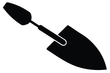Solid Black Silhouette of a Hand Trowel Garden Tool for Planting and Digging