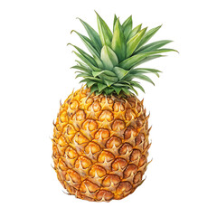 Fototapeta premium Fresh Ripe Whole Pineapple with Green Crown and Transparent Background PNG