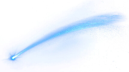 Blue shooting star trail isolated on transparent background