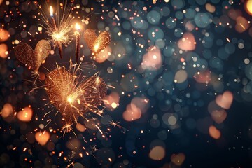Fototapeta premium Sparkling heart-shaped bokeh with glittering lights and warm glow