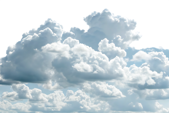 Fluffy Cumulus Clouds with Blue Tones and Transparent Background PNG