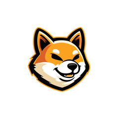 Shiba Inu logo featuring an expressive orange head with bold features and a mischievous grin, perfect for branding or gaming use