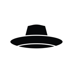 Black silhouette of a wide brimmed hat white background