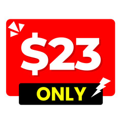 $23 only png, red colour price tag, simple promo sticker, minimal sale icon