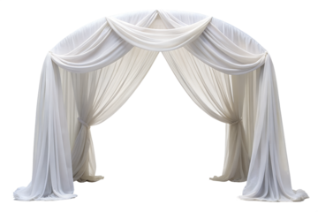 Elegant white draped wedding archway for a romantic and stylish ceremony isolated on transparent background