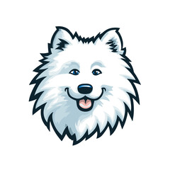 Cute Samoyed dog face design showcasing cheerfulness and fluffy fur features in a cartoon style