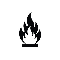 Black flame icon on white background fire heat