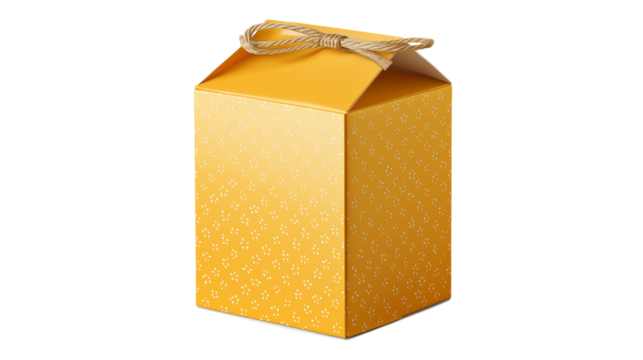 Yellow Gift Box with Floral Pattern and Rope Tie