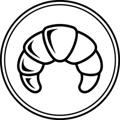 Simple black and white line drawing of a croissant in a circle
