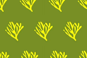 Seamless coral twig pattern on olive green background. Vector illustration