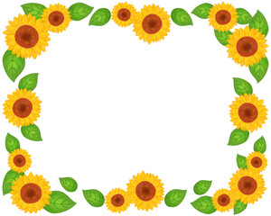 夏を彩る向日葵のイラストフレーム、夏のチラシ・ポスター・Webデザインに使える装飾イラスト素材