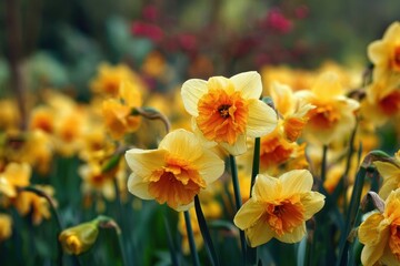 Obraz premium Lovely soft daffodils decorate a summer garden or park