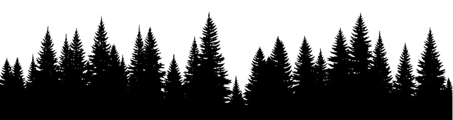 Natural evergreen treeline silhouette in black and white