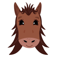 Cute brown horse cartoon with fluffy mane