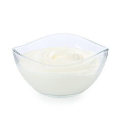 Tasty yoghurt in bowl isolated on white