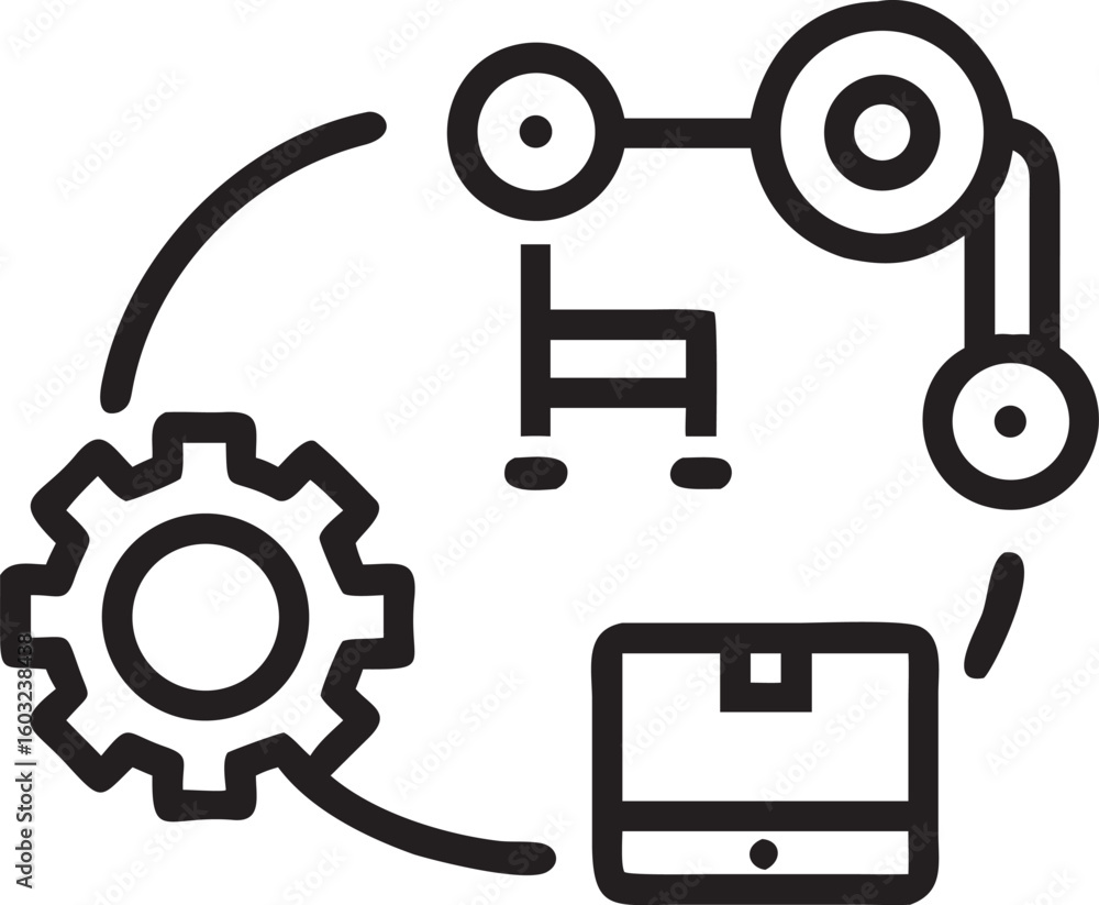 Poster silhouette of a retro robot with a single eye and antenna automaton android