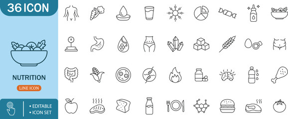 Nutrition Health Diet Food Vitamin Protein Body Wellness, icon setnutrition,health,diet,food,vitamin,protein,body,wellness,fitness,weight,calorie,organic,natural,vegetable,fruit,meat,fish,egg,dairy,gr