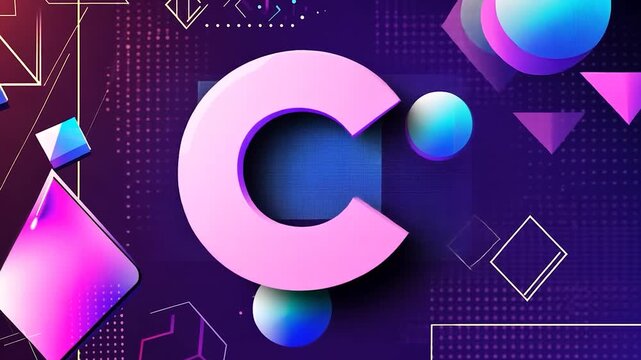 Abstract graphic design with 3D shapes, vibrant colors, and geometric patterns