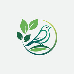 Green bird and leaves in a circle logo isolated on white background