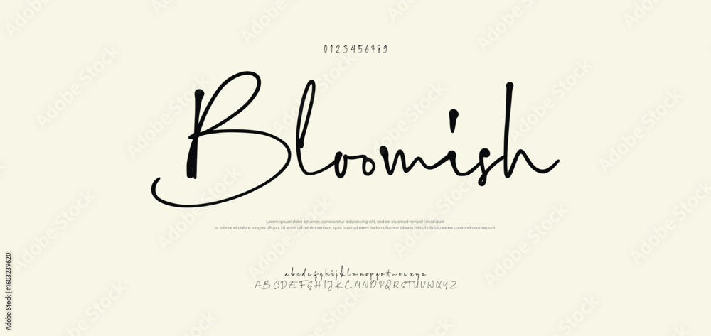 Fototapete hand drawn font uppercase lowercase and number. modern monoline signature script font. elegant signa