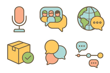 Soft pastel help desk icons for customer service: clean outlines, no writing, perfect for apps, websites, or stock illustrations in FAQ themes.