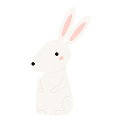 Kawaii rabbit, bunny, hare looking up isolated on transparent. Flat vector illustration. Cute cartoon character. Mid Autumn Festival, Tsukimi, Chuseok festive design element, holiday clip art