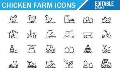 Collection of vector chicken farm icons, ideal for agriculture, farming, and poultry businesses © SANTI