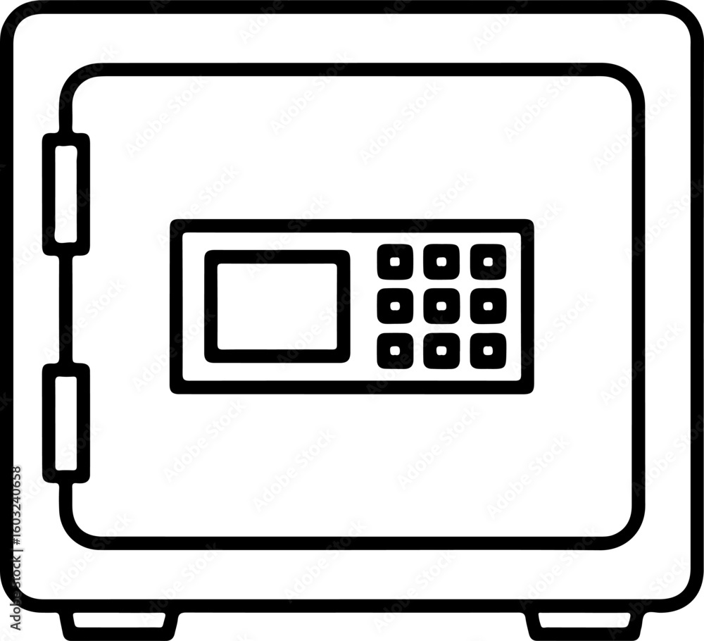 Poster simple line drawing of a modern digital safe with keypad