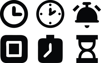 Vector illustration of a set of clock icons: a collection of time-related symbols for web and business design