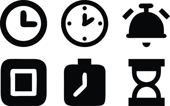 Vector illustration of a set of clock icons: a collection of time-related symbols for web and business design