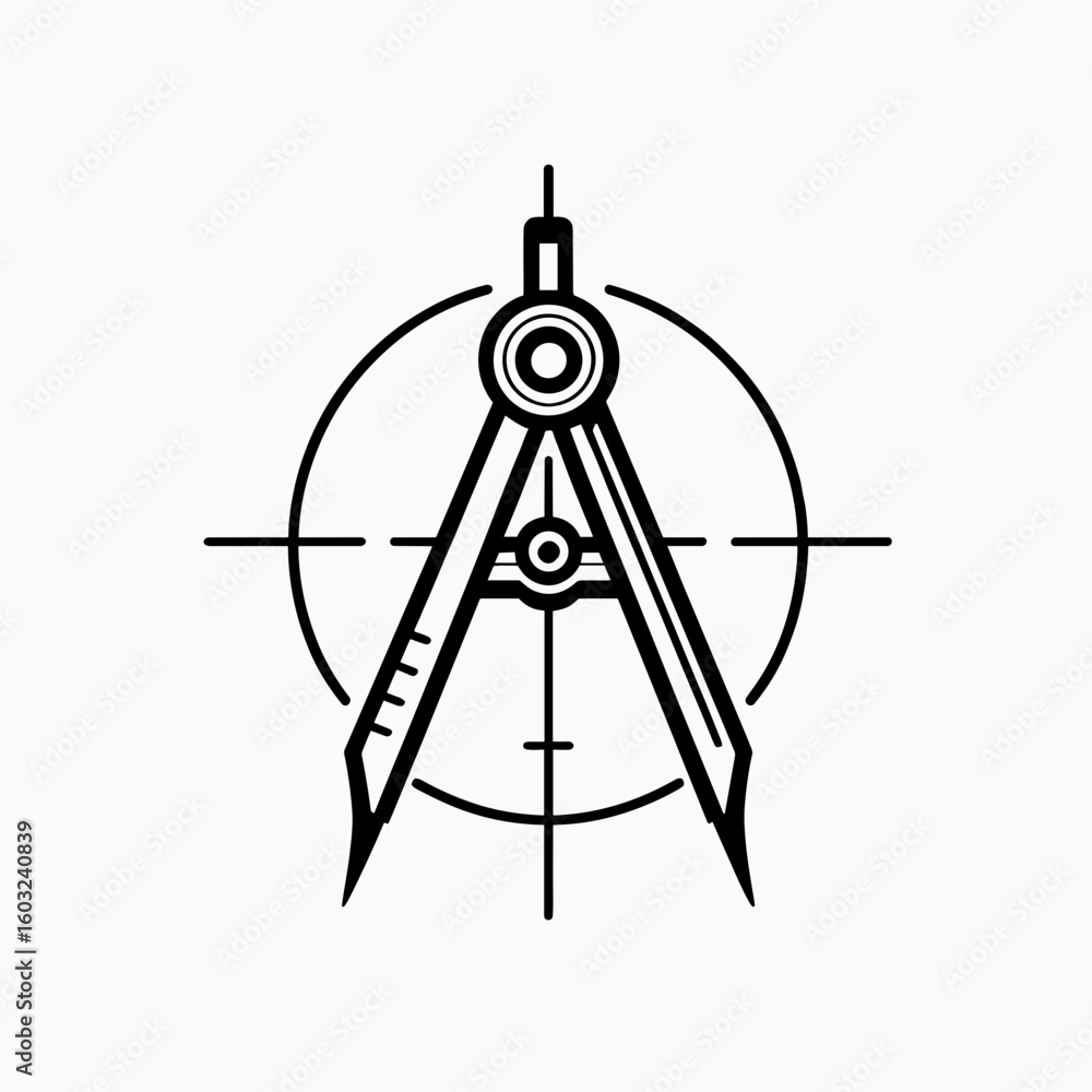 Poster technical compass in black and white minimalistic design on target background for precision concept