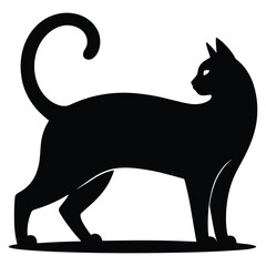 Black cat standing with tail curled up silhouette