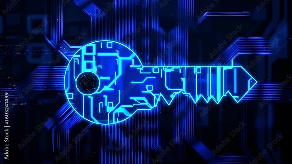 Aufkleber cybersecurity concept glowing key with circuit board pattern, digital security