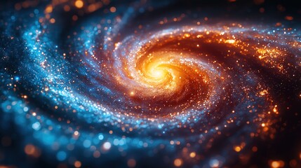 Swirling galaxy with bright center and sparkling dots