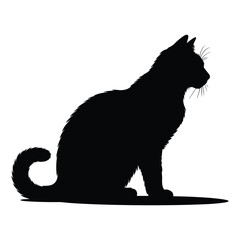 Black cat sitting profile silhouette