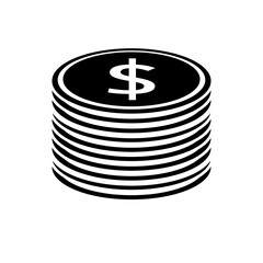 Stack of Dollar Coins with Dollar Sign Icon in Black and White
