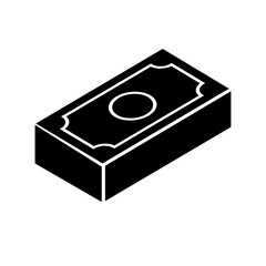3D Cash Money Stack Icon in Black and White