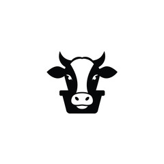 Stylized black cow head in a pot white