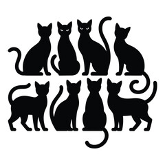 Collection of various domestic cat silhouettes in different poses silhouette