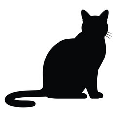 Black cat sitting silhouette with tail curled