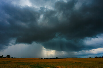 Dramatic storm clouds in the sky, dark severe storm clouds, supercell.