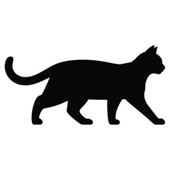 Black cat walking in profile silhouette