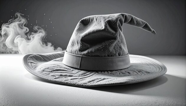 An alluring witch hat with mystical smoky effect in black and white. - Powered by Adobe
