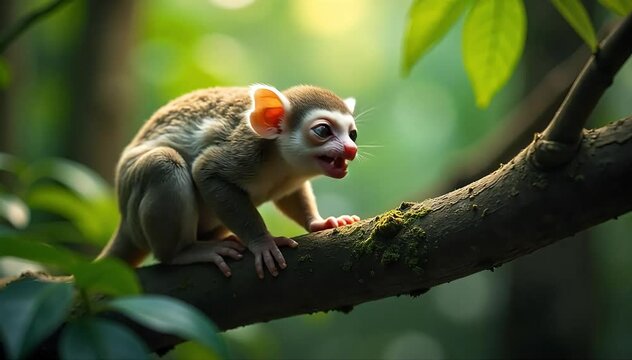 Pygmy marmoset roaring with intensity