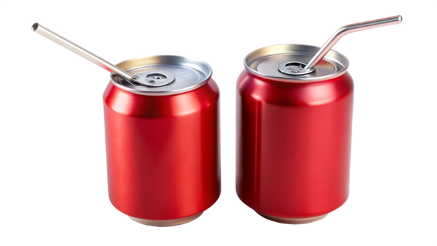 red aluminum can with straw hole isolated on white background PNG ,AI GENERATED