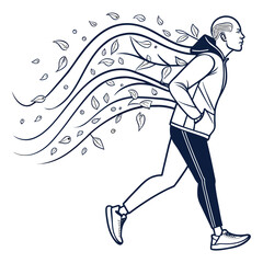 The Journey of Transformation: An active individual strides forward, his silhouette embodying a visual representation of personal growth and progress.