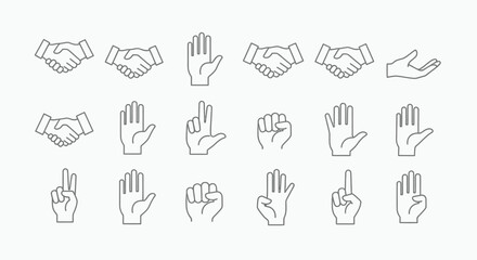 Fototapeta premium Collection of simple line art illustrations of various hand gestures.