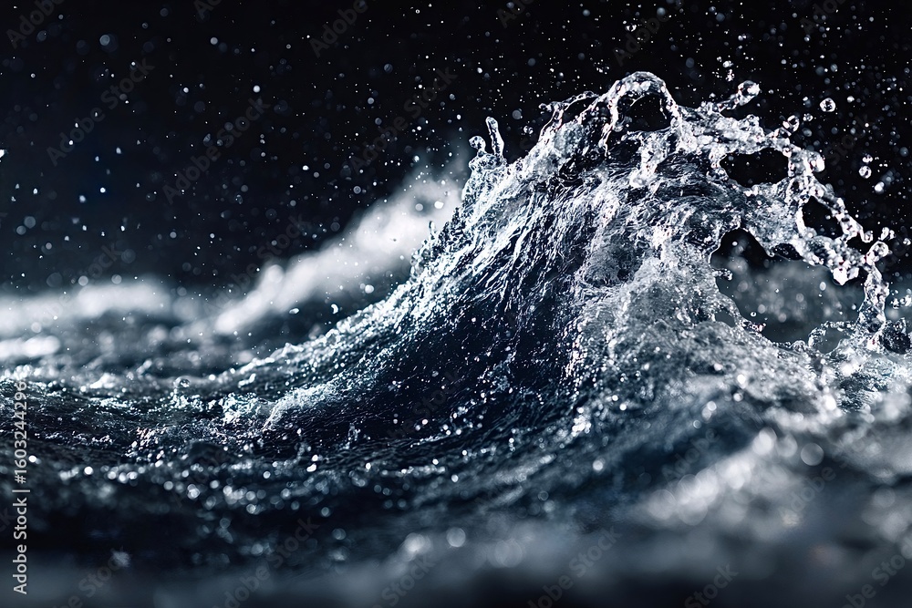 Aufkleber big splashing wave creating drops on dark background